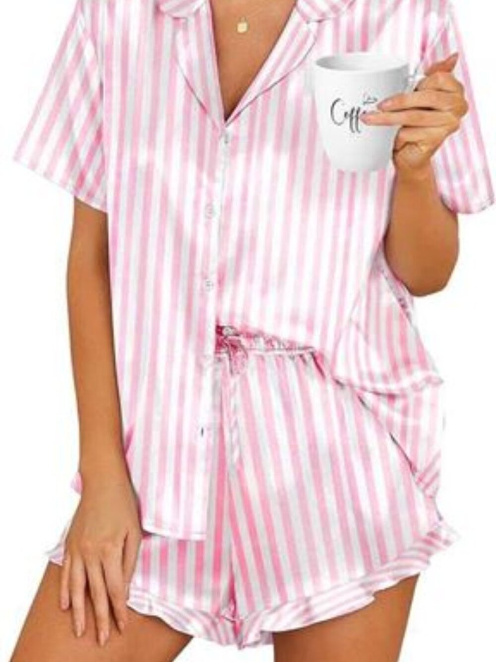 NWT Hotouch Womens Pink Striped Satin Short Pajama Set (XL)